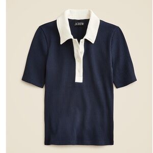 J. Crew Navy and White ribbed Polo Shirt
